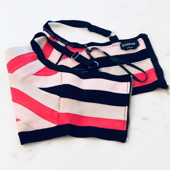 BEBE CYNTHIA COLORBLOCK BANDAGE BODYCON TOP SKIRT DRESS - Picture 4 of 13